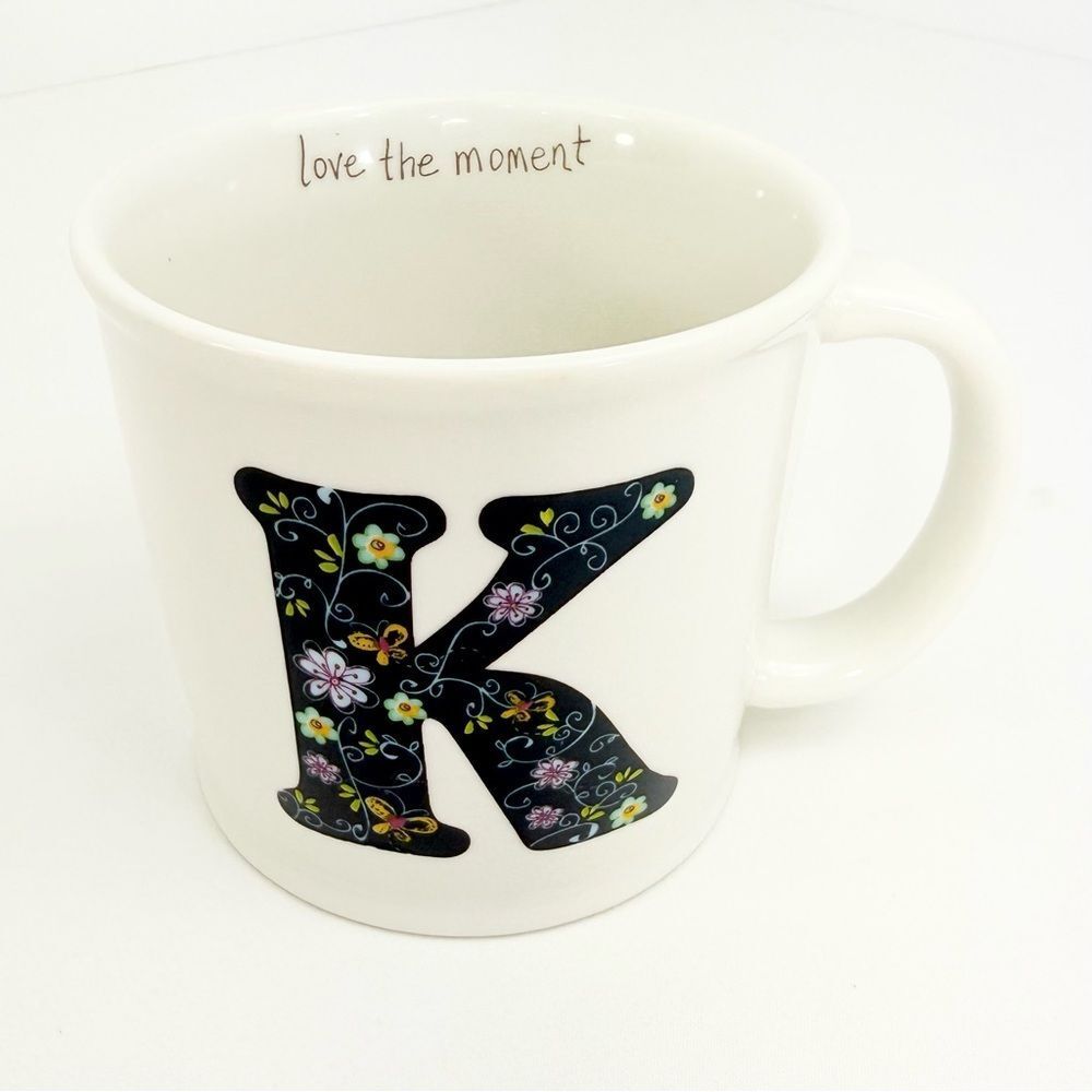 Natural Life Love The Moment Blue Floral Monogram Letter Initial K Ceramic Mug